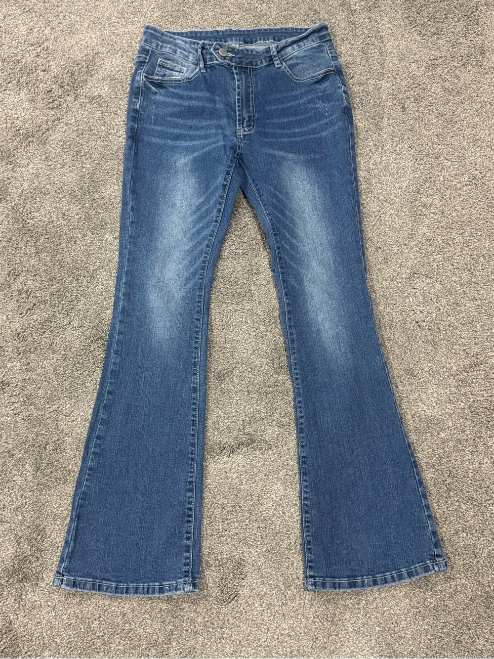 SHEIN Blue Flare Jeans with Light Whiskering